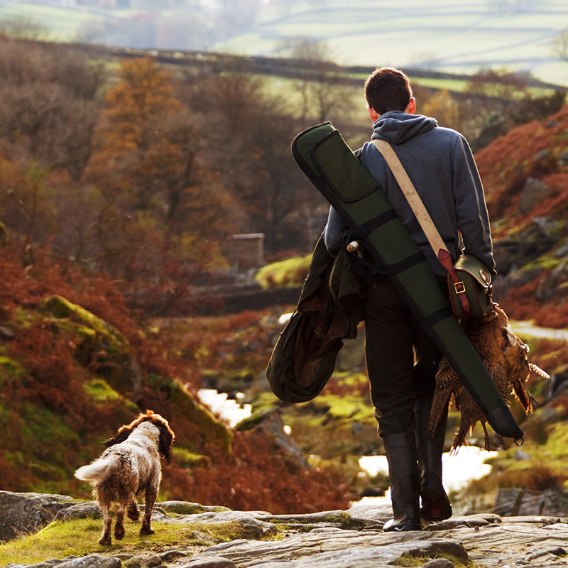 Signup & Subscribe - Man shooting with his dog and a few pheasant.